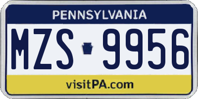 PA license plate MZS9956