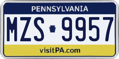 PA license plate MZS9957