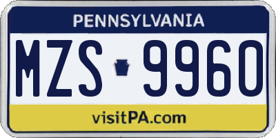 PA license plate MZS9960