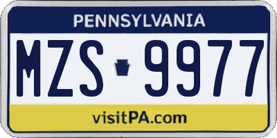 PA license plate MZS9977