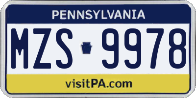 PA license plate MZS9978