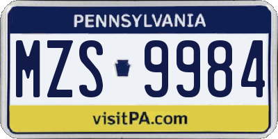 PA license plate MZS9984