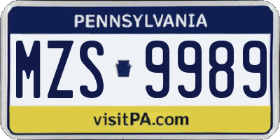 PA license plate MZS9989