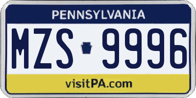 PA license plate MZS9996