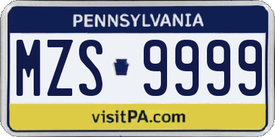 PA license plate MZS9999