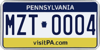 PA license plate MZT0004