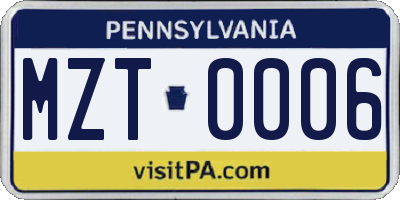 PA license plate MZT0006