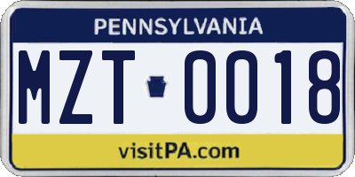 PA license plate MZT0018