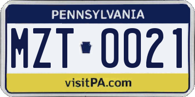 PA license plate MZT0021