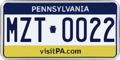PA license plate MZT0022