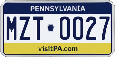 PA license plate MZT0027
