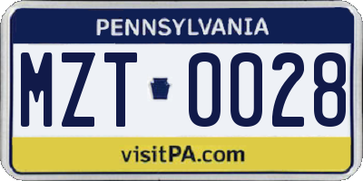 PA license plate MZT0028
