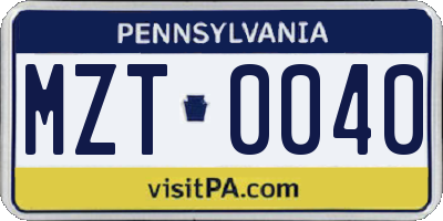 PA license plate MZT0040