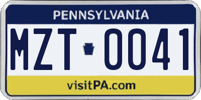 PA license plate MZT0041