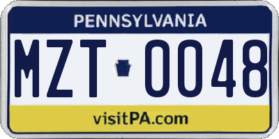 PA license plate MZT0048