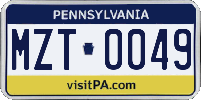 PA license plate MZT0049
