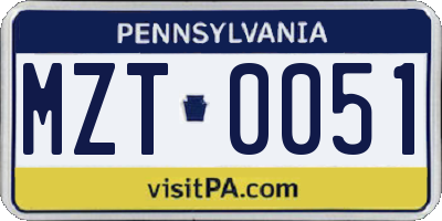 PA license plate MZT0051