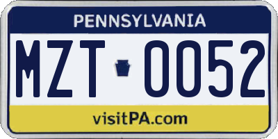 PA license plate MZT0052
