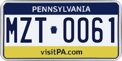 PA license plate MZT0061