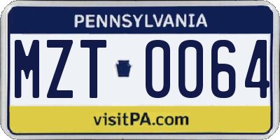 PA license plate MZT0064
