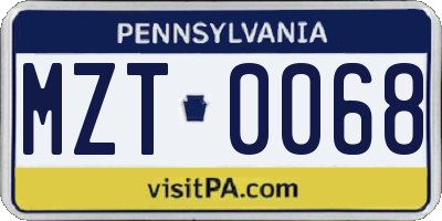 PA license plate MZT0068