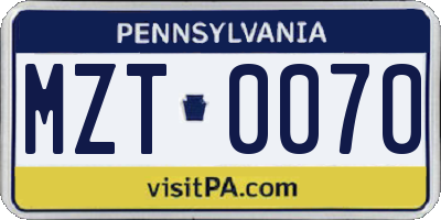 PA license plate MZT0070