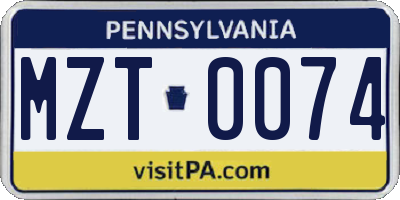 PA license plate MZT0074