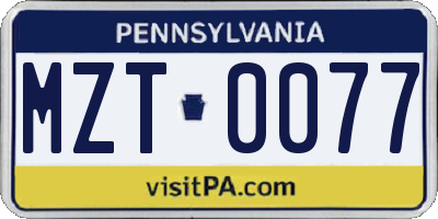 PA license plate MZT0077