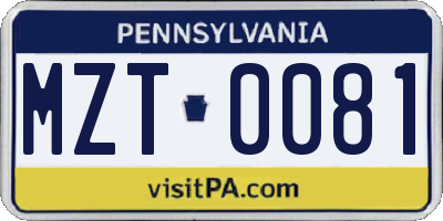 PA license plate MZT0081