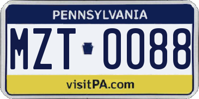 PA license plate MZT0088