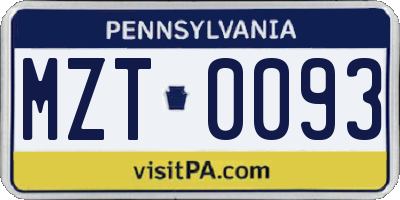 PA license plate MZT0093
