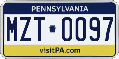 PA license plate MZT0097