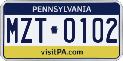 PA license plate MZT0102