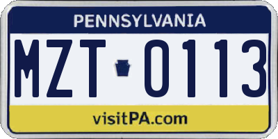 PA license plate MZT0113