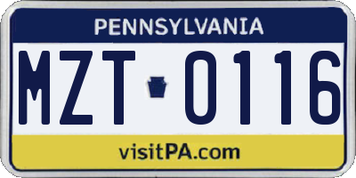 PA license plate MZT0116