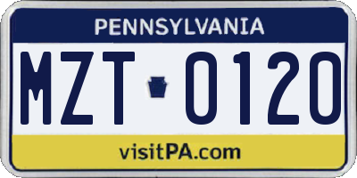 PA license plate MZT0120