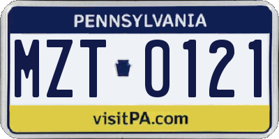 PA license plate MZT0121