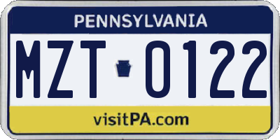 PA license plate MZT0122