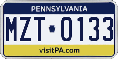 PA license plate MZT0133