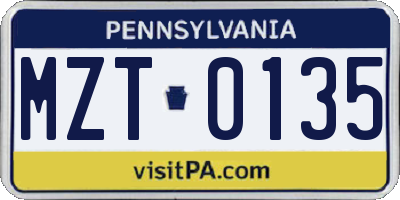 PA license plate MZT0135