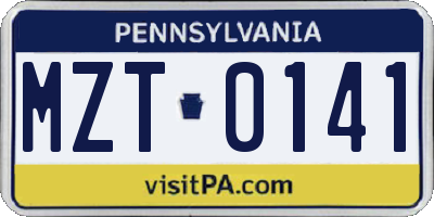PA license plate MZT0141