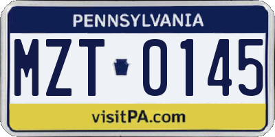 PA license plate MZT0145