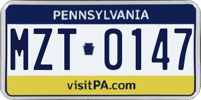 PA license plate MZT0147