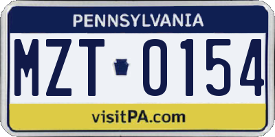 PA license plate MZT0154