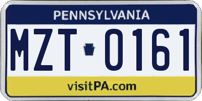 PA license plate MZT0161