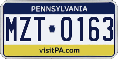 PA license plate MZT0163