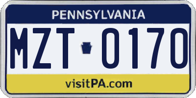 PA license plate MZT0170
