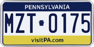 PA license plate MZT0175