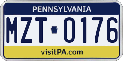 PA license plate MZT0176