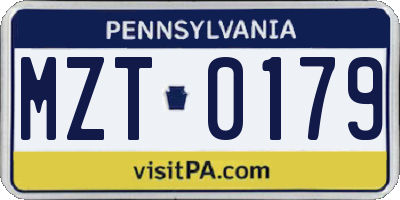 PA license plate MZT0179